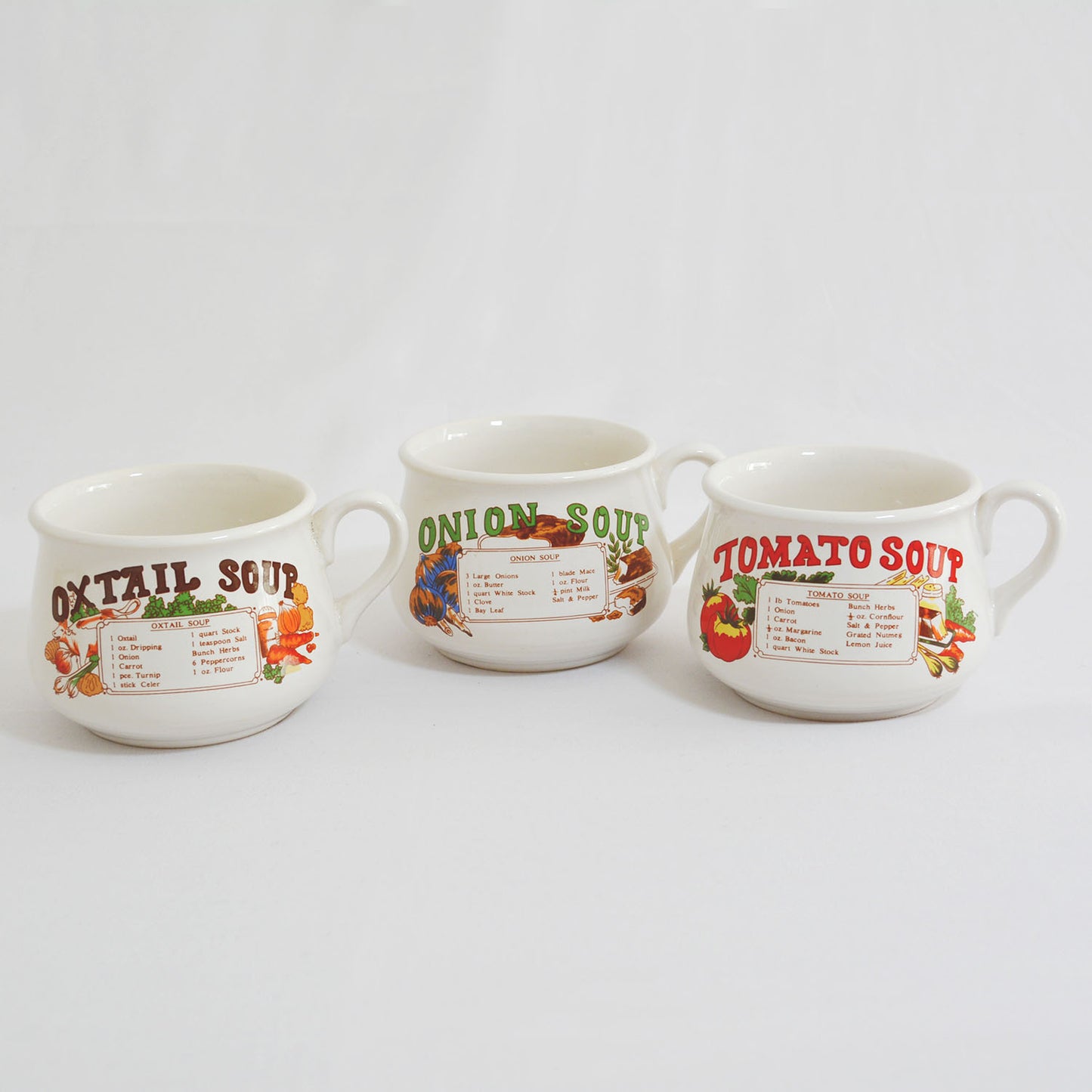 Bols Onion Soup, Onion Soup, Tomato Soup vintage en céramique des années 70