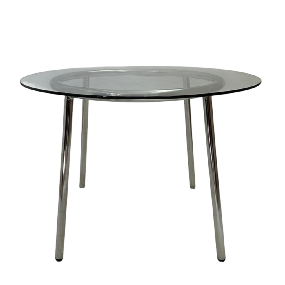 Table à manger en verre avec pieds chromés