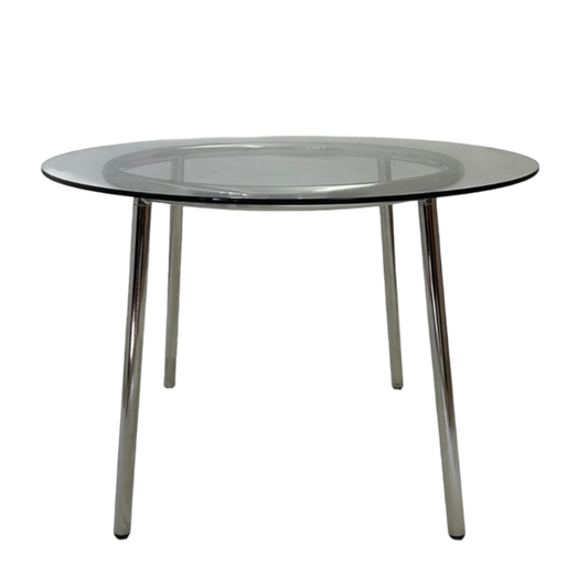 Table à manger en verre avec pieds chromés