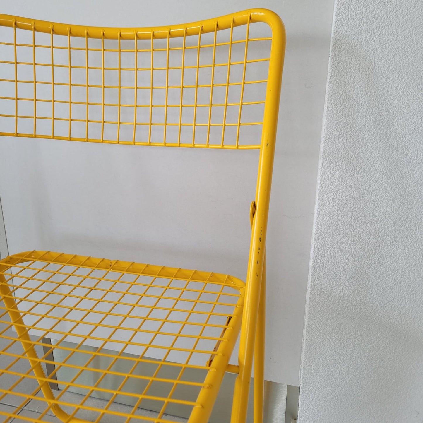 Chaise pliante Ted Net jaune en métal de Niels Gammelgaard, Ikea, année 1980