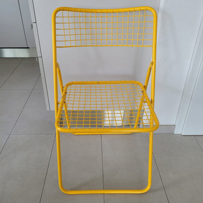 Chaise pliante Ted Net jaune en métal de Niels Gammelgaard, Ikea, année 1980