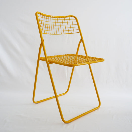 Chaise pliante Ted Net jaune en métal de Niels Gammelgaard, Ikea, année 1980